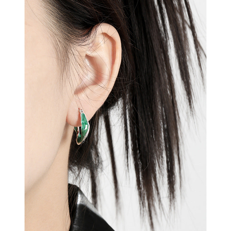 RHE1328 925 Sterling Silver Twist U-shaped Enamel Hoop Earrings