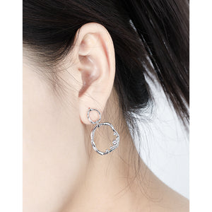 RHE1345 925 Sterling Silver Double Ring Cutout Zircon Dangle Stud Earrings