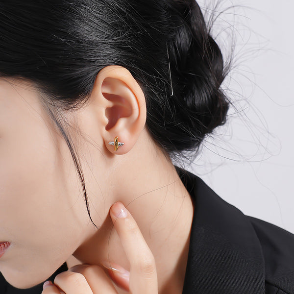 FE2603 925 Sterling Silver Irregular X Color Separation Stud Earring