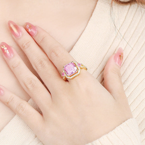 FJ1038 925 Sterling Silver Ice Cut Pink & Blue Zirconia Adjustable Ring