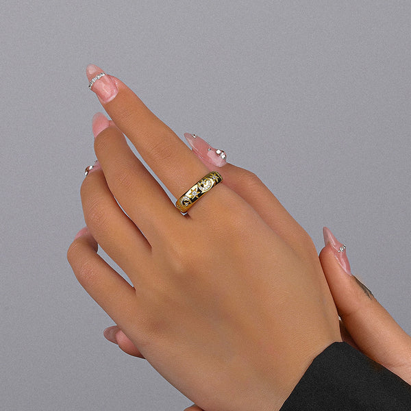 FJ0866 925 Sterling Silver Pave Moon Star Ring