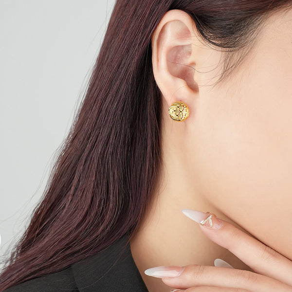 FE2568 925 Sterling Silver Dainty Hollowed Round Weave Stud Earring