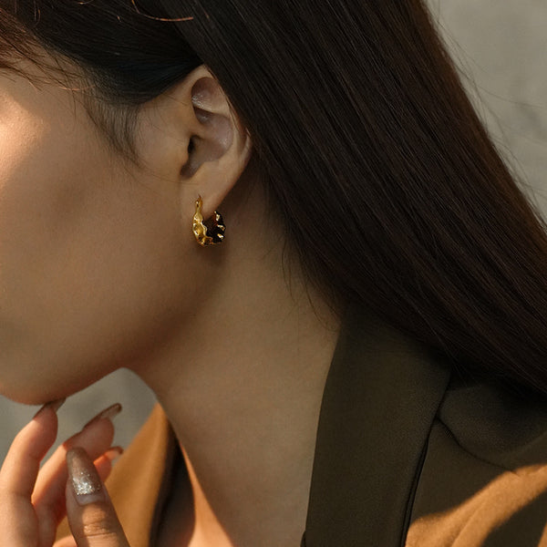 FE3053 925 Sterling Silver Crinkled Textured Hoop Earrings