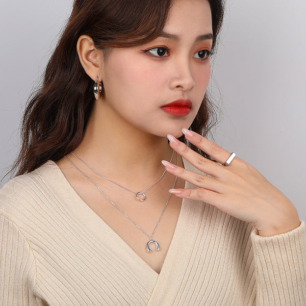 FE2545 925 Sterling Silver Dainty Glaze Metallic Hoop Earring