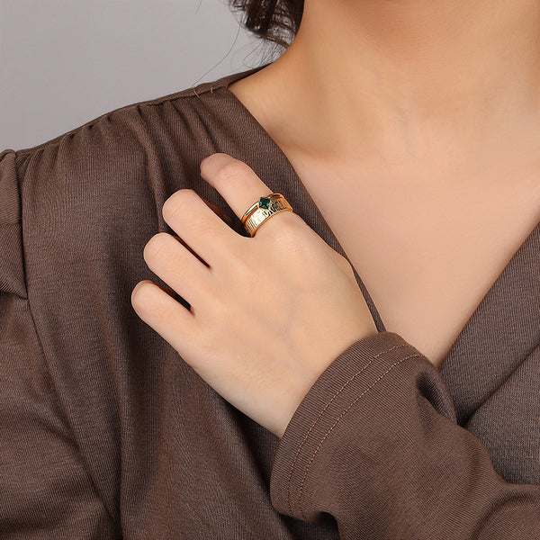 FJ0893 925 Sterling Silver Green CZ Texture Ring