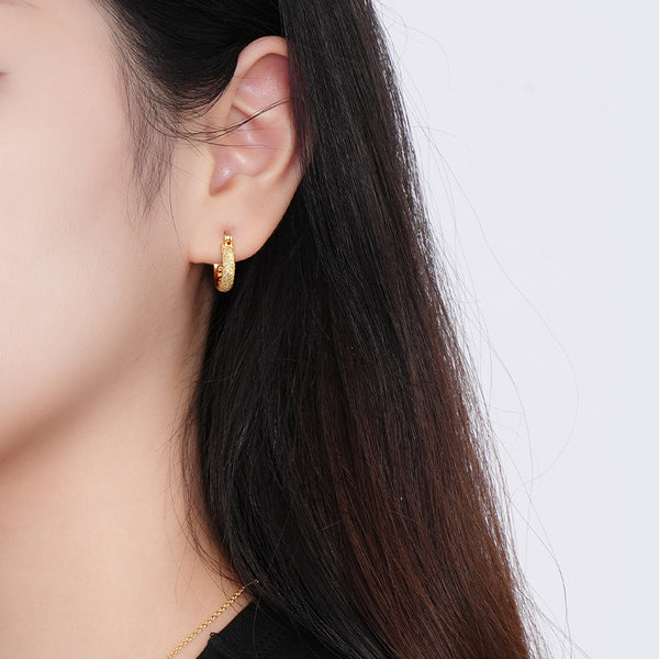 FE3046 925 Sterling Silver Frosted Earrings Heart Shape Hoops