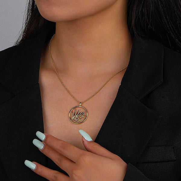 FX1028 925 Sterling Silver Leaf Circle Pendant Necklaces