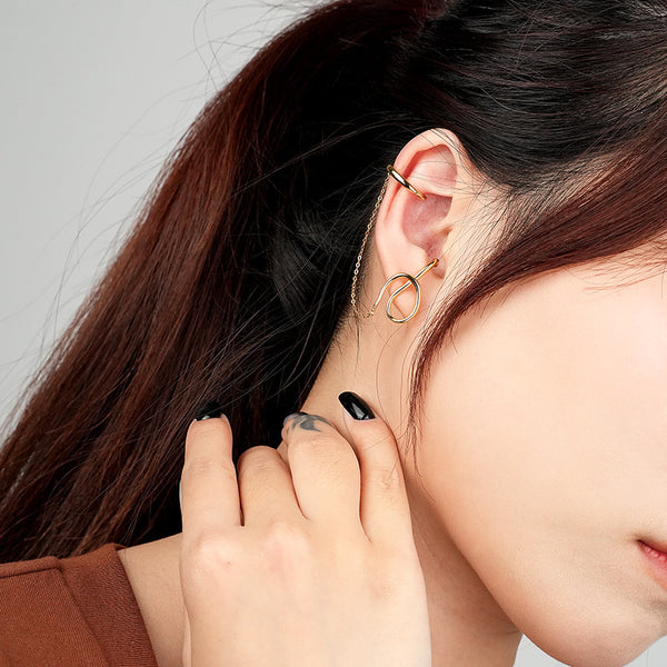 FE2651 925 Sterliang Silver Irregular Line Chain Ear Cuff