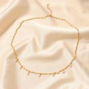 PN0242 925 sterling silver Paperclip Chain Freshwater Pearl Necklaces
