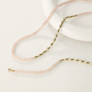 PN0095 925 Sterling Silver Pink Crystal Gold Beaded Necklace
