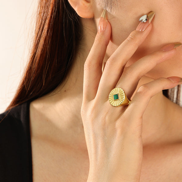 VFJ0015 Vintage Malachite Signet Rings