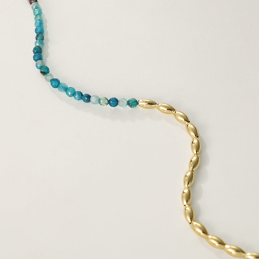 PN0091  Blue Agate Gold Beaded Necklace