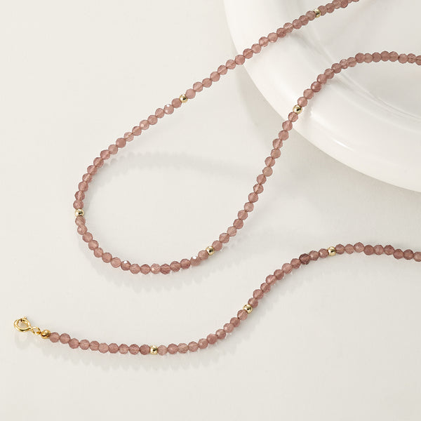 PN0083 925 Sterling Silver Pink Crystal Bead Necklaces