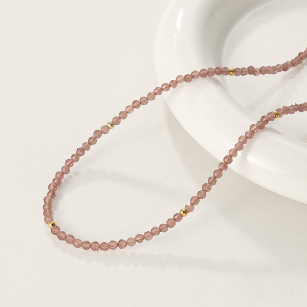PN0083 925 Sterling Silver Pink Crystal Bead Necklaces