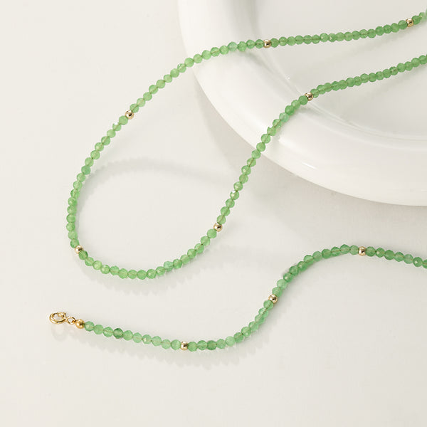 PN0082 925 Sterling Silver Green Crystal Gold Bead Neckalce