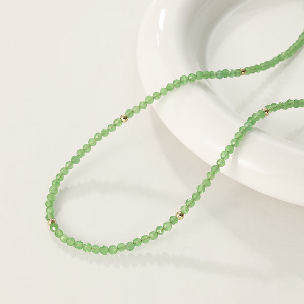 PN0082 925 Sterling Silver Green Crystal Gold Bead Neckalce