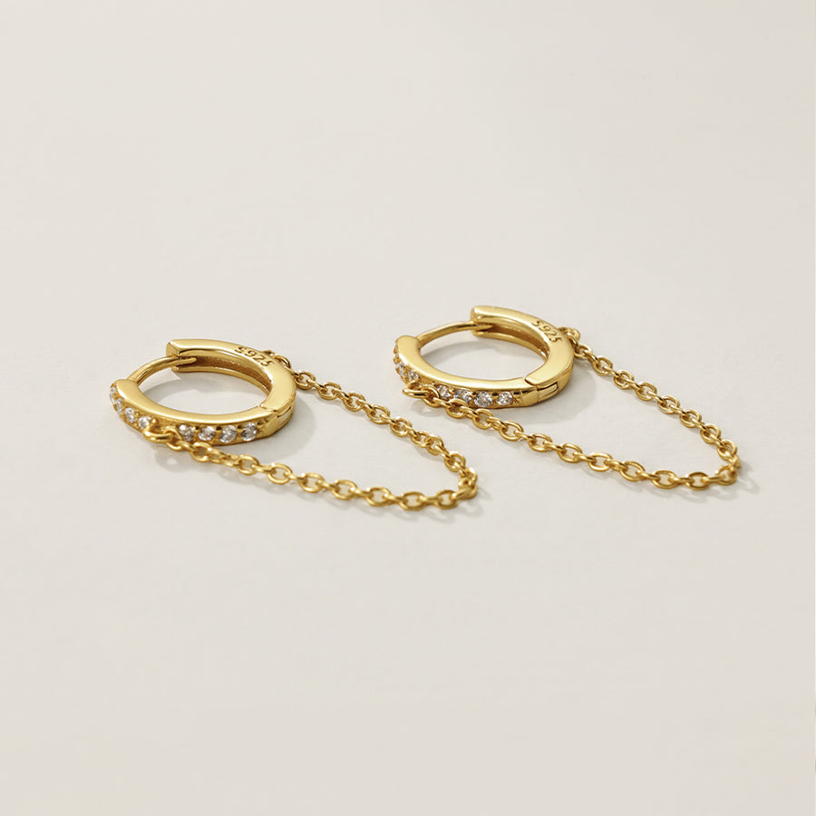 FE2378 925 Sterling Silver Zirconia Chain Hoop Earrings