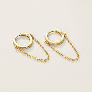 FE2378 925 Sterling Silver Zirconia Chain Hoop Earrings