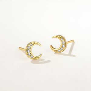 FE2303 925 Sterling Silver Pave CZ Crescent Stud Earrings
