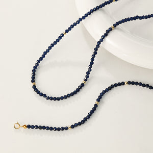 PN0085 925 Sterling Silver Gold Bead Dark Blue Crystal Charm Necklace