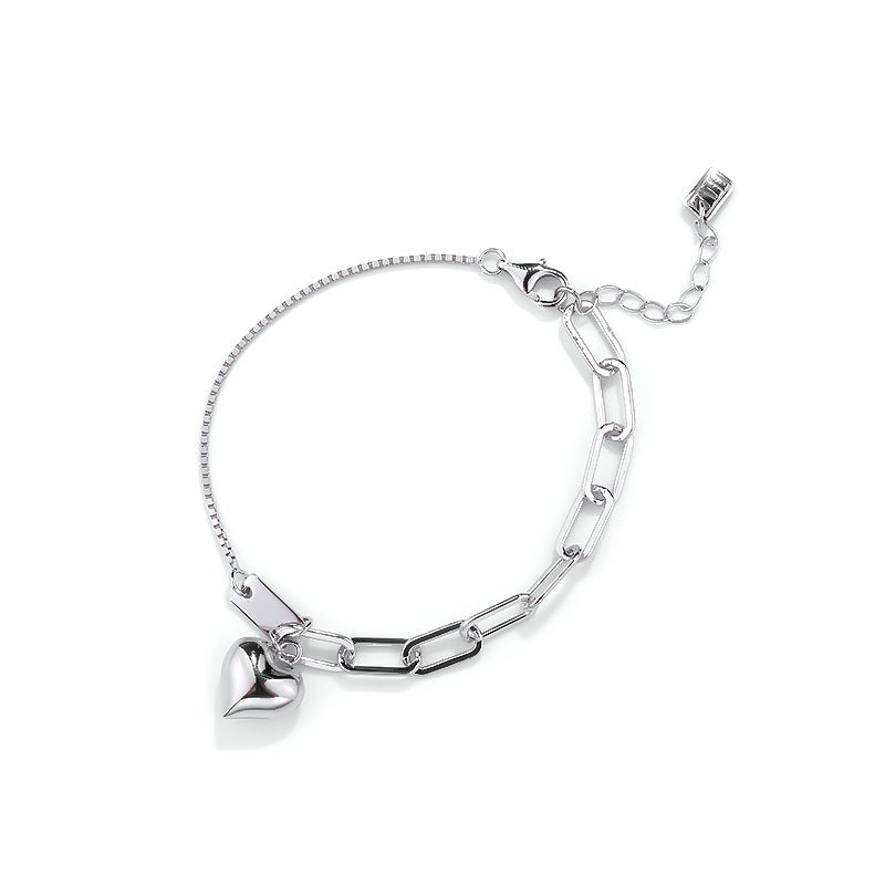 FS0370 925 Sterling Silver Stitching Chunky Heart Bracelet