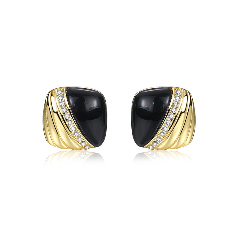 FE2628 925 Sterliang Silver Black Onyx Zircon Stud Earring