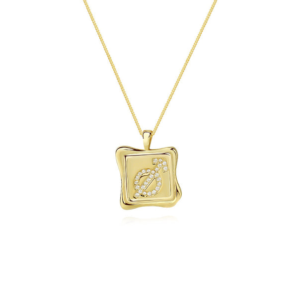 FX1108 925 Sterling Silver CZ Zodiac Symbol Square Pendant Necklace