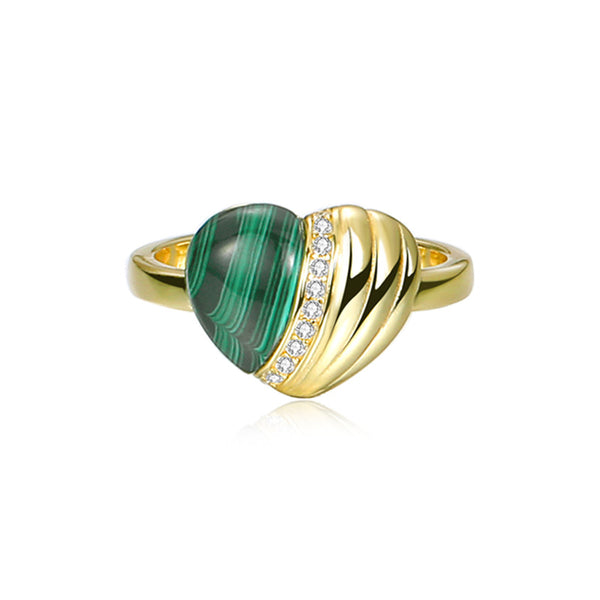 FJ0907 925 Sterling Silver Heart Malachite Ring