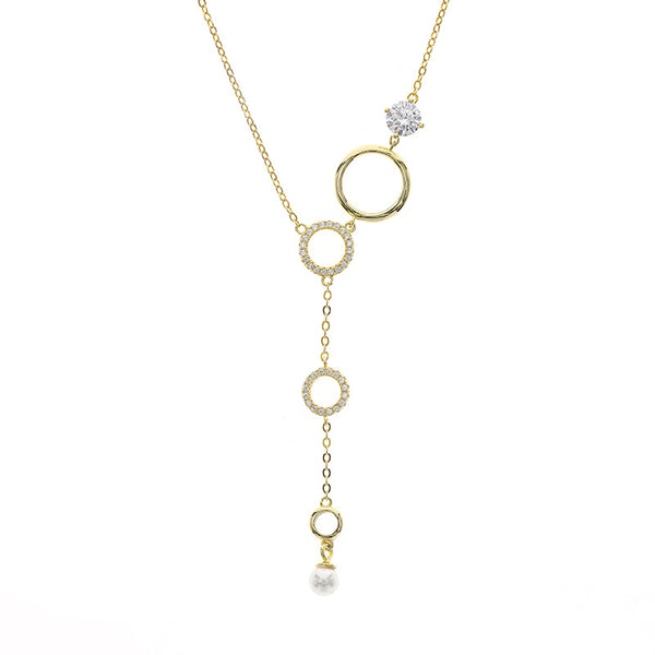 FX1041 925 Sterling Silver Circle Shell Pearl Tassel Necklace