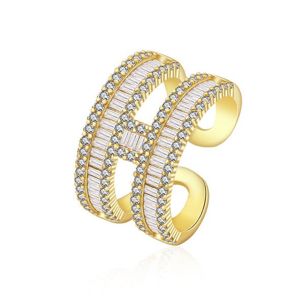 FJ1118 925 Sterling Silver Double Band Row CZ Ring