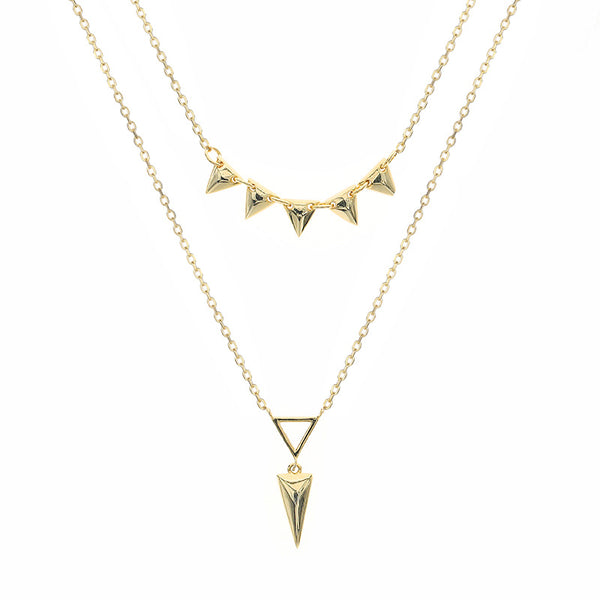 FX1042 925 Sterling Silver Rivet Spike Stackable Double Necklace