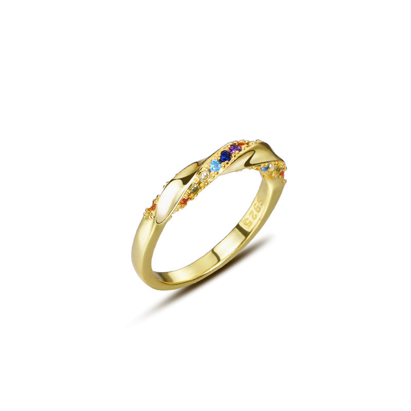FJ0868 925 Sterling Silver Twist Rainbow Zircon Ring