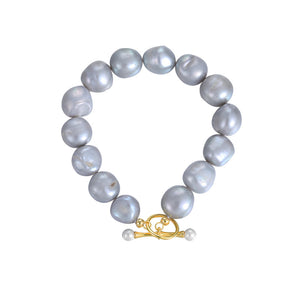 FS0374 925 Sterling Silver Shaped Pearl Beaded Bracelet