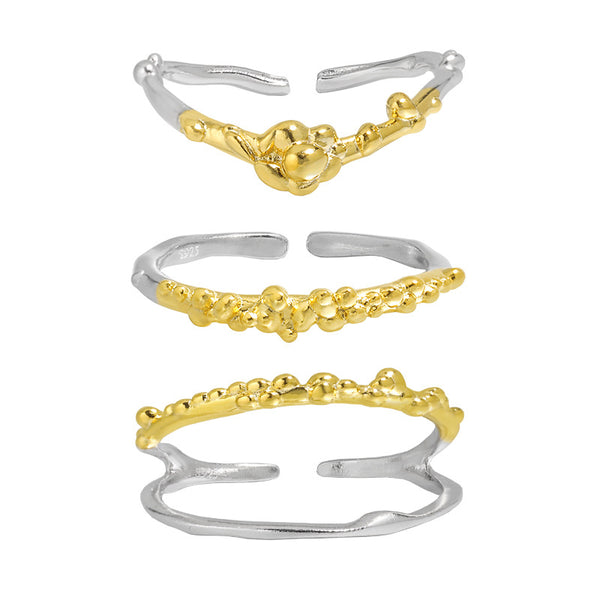 RHJ1185 925 Sterling Silver Two-Tone Double Layer Open Ring