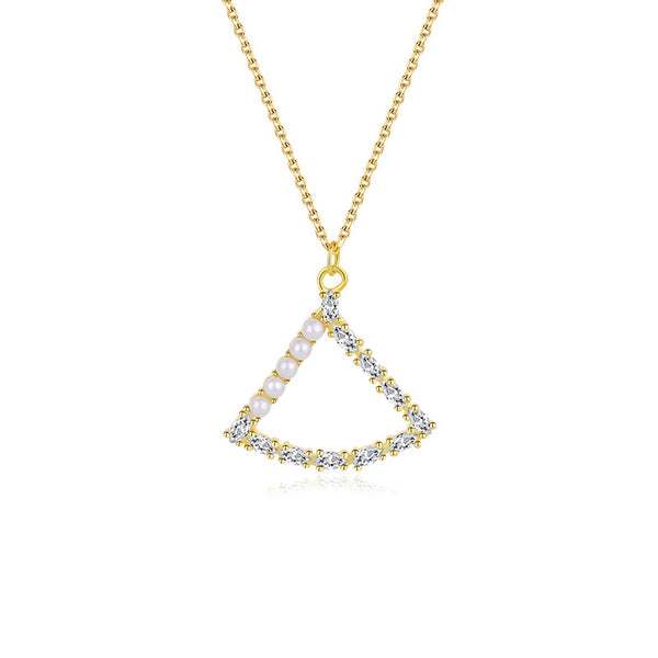 FX1081 925 Sterling Silver Zircon Openwork Fan Shell Pearl Necklace