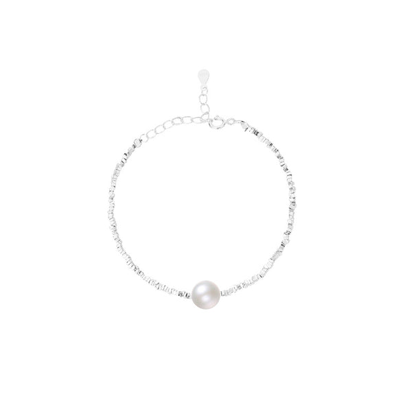FS0338 925 Sterling Silver Shell Pearl Broken Silver Bracelet