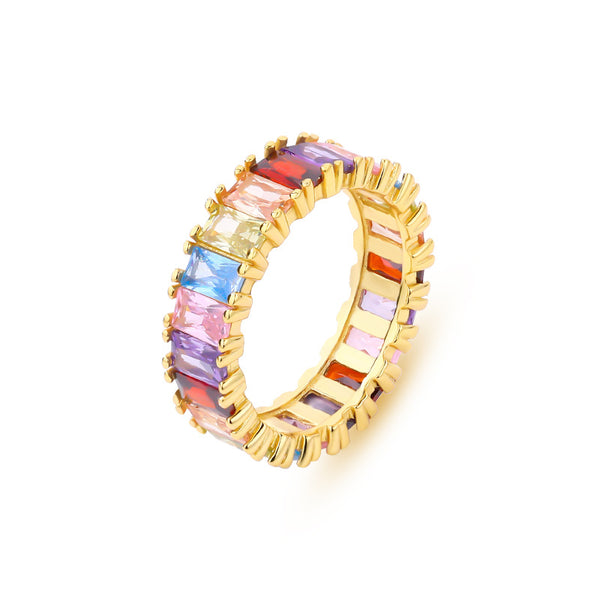 FJ1091 925 Sterling Silver Colorful Baguette CZ Ring