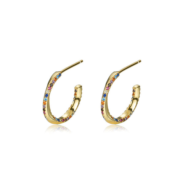 FE2591 925 Sterling Silver Colorful Zircon C-Shaped Stud Earring