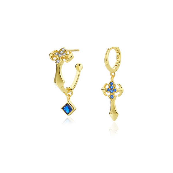 FE2673 925 Sterling Silver Crossed Swords Zircon Dangle Earrings