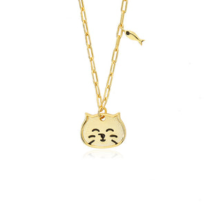 FX1071 925 Sterling Silver Cute Cat Clavicle Necklace