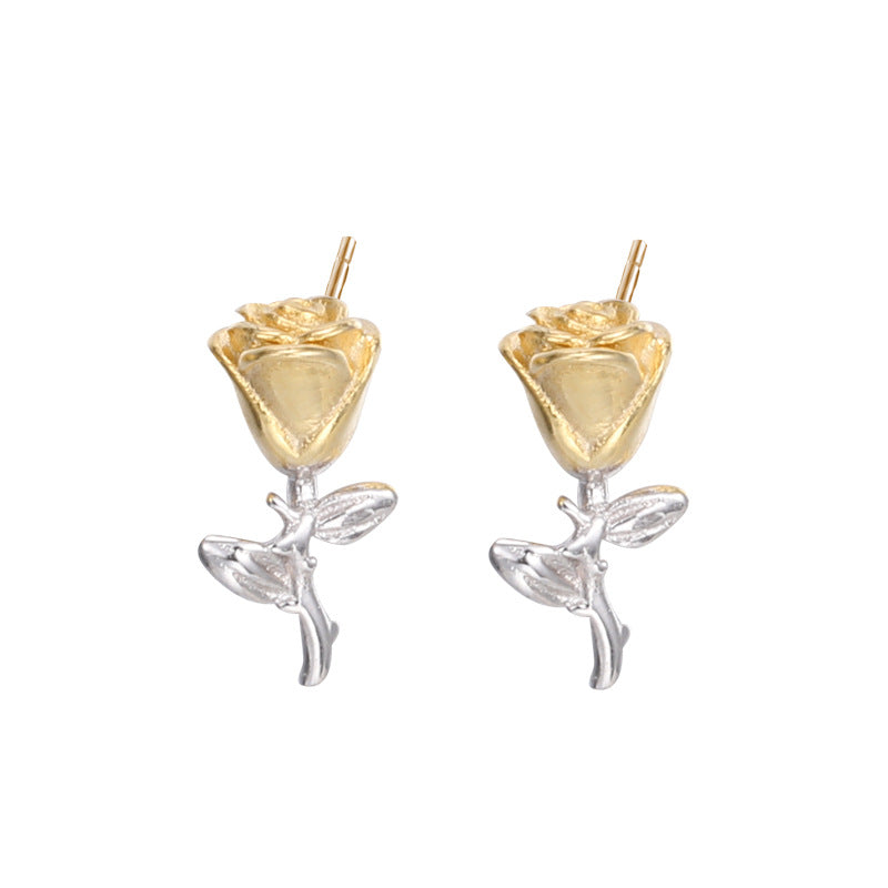 FE2645 925 Sterliang Silver Rose Flower Color Matching Stud Earring