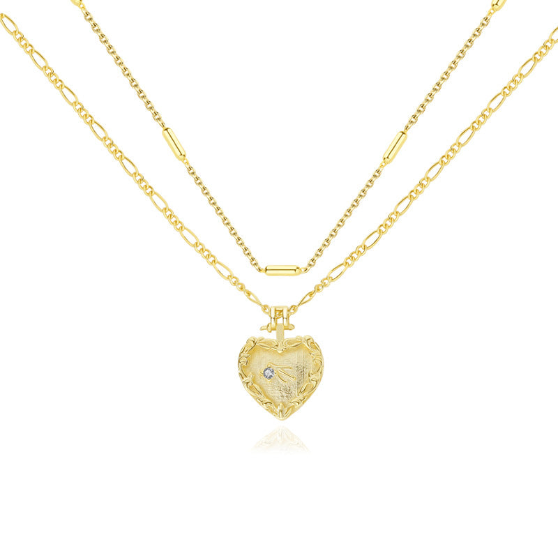 FX1091 925 Sterling Silver Double Stacked Heart Necklace