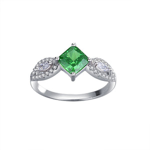 FJ1037 925 Sterling Silver Square Green Cubic Zirconia Ring