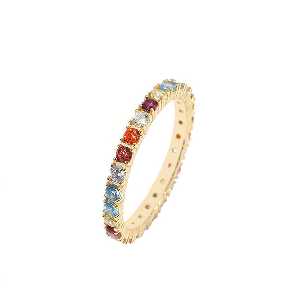FJ1138 925 Sterling Silver Rainbow Crystal Ring
