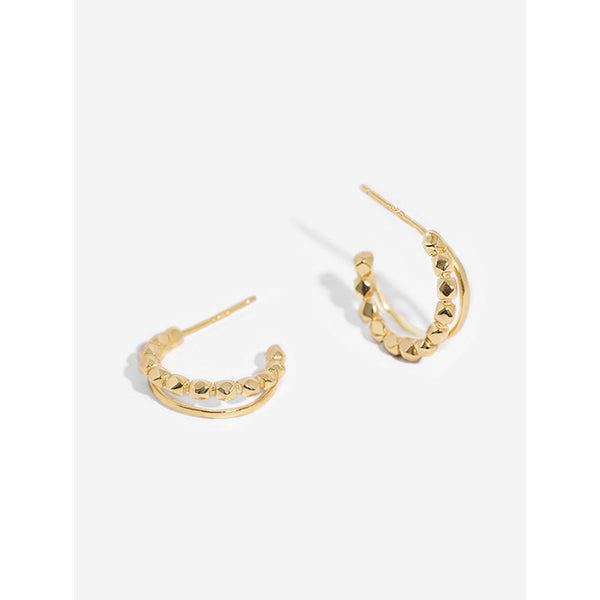 FE3041 925 Sterling Silver Double Band Bead Hoop Earring