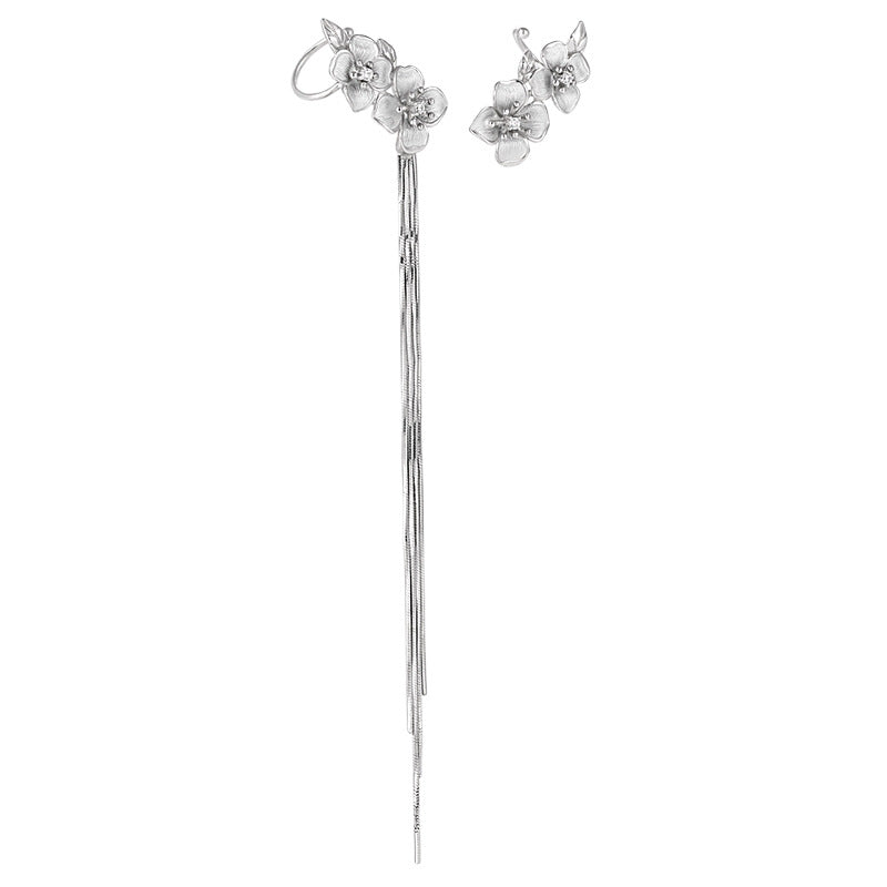 RHE1348 925 Sterling Silver Tassel Double Flower Inlaid Zircon Stud Earrings