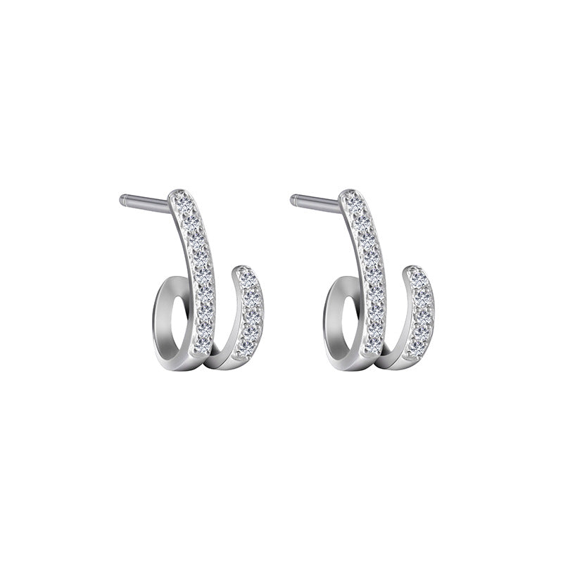 FE2481 925 Sterling Silver Dainty Circle CZ Stone Stud Earrings