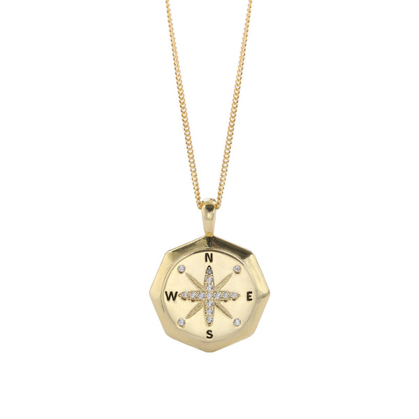 FX1055 925 Sterling Silver Vintage Compass Octagram Necklace