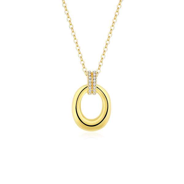 FX1105 925 Sterling Silver Cubic Zircon Double Circle Interlock Necklace