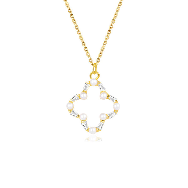 FX1080 925 Sterling Silver Zircon Openwork Clover Necklace